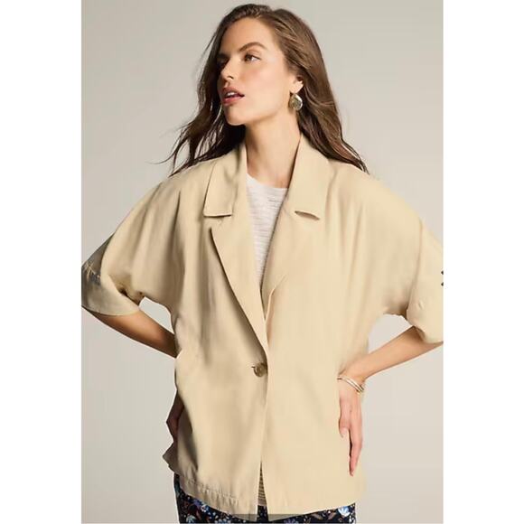 J. Jill Wearever Collared One Button Jacket Beige Lightweight Linen Blend Sz XSP - Picture 3 of 14